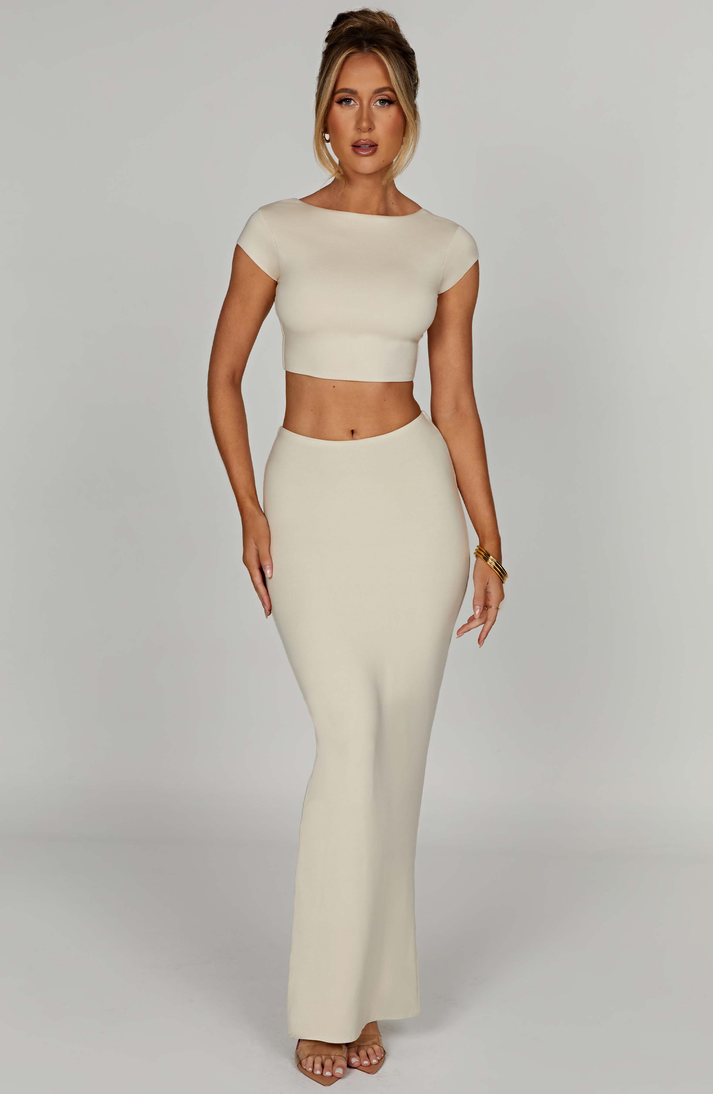 Yazmin Stretchy Maxi Skirt in Cream - Double-Layered Modal