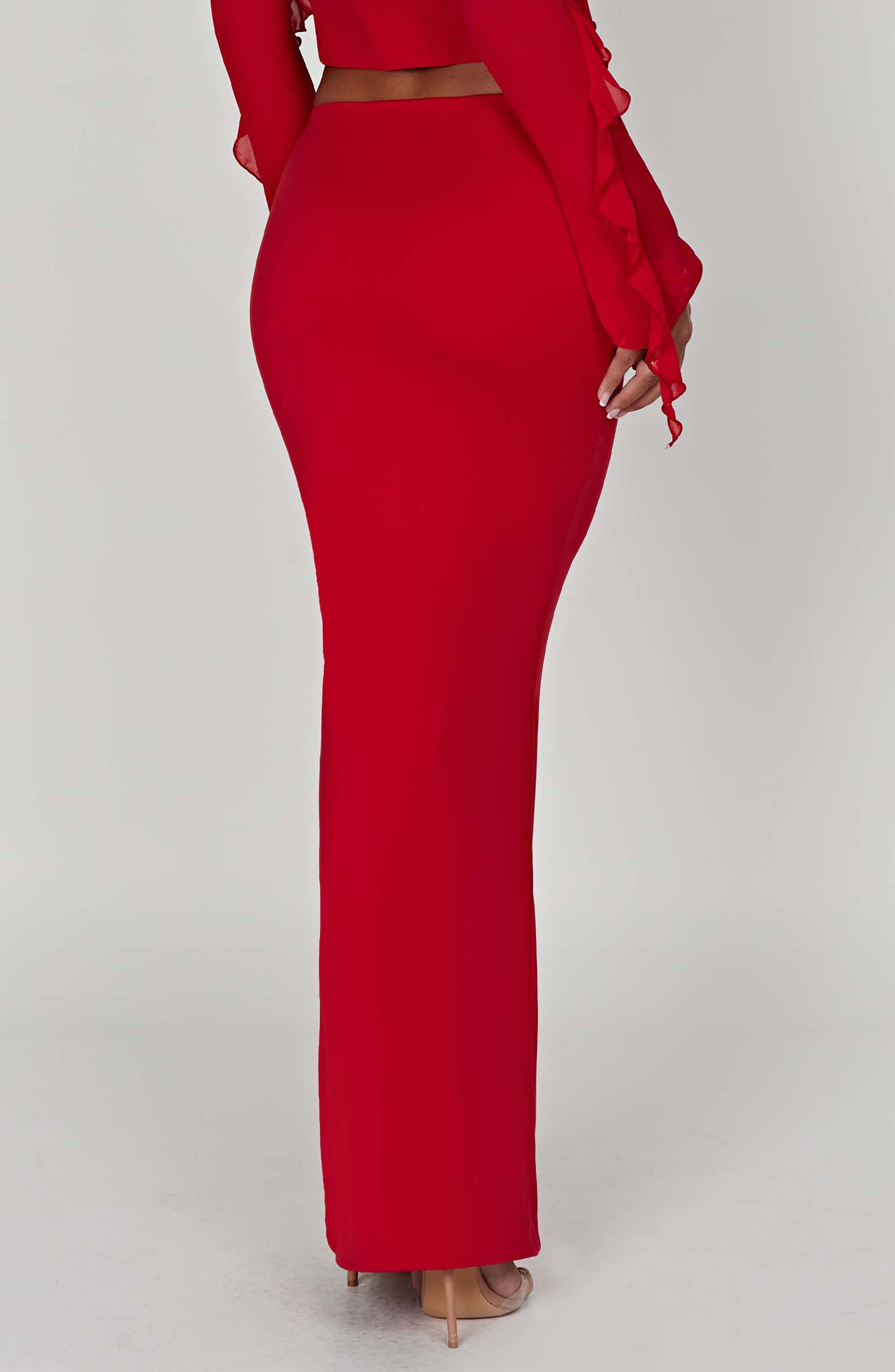 Red High Waist Maxi Skirt - Astrid Stretch Jersey Figure Hugging