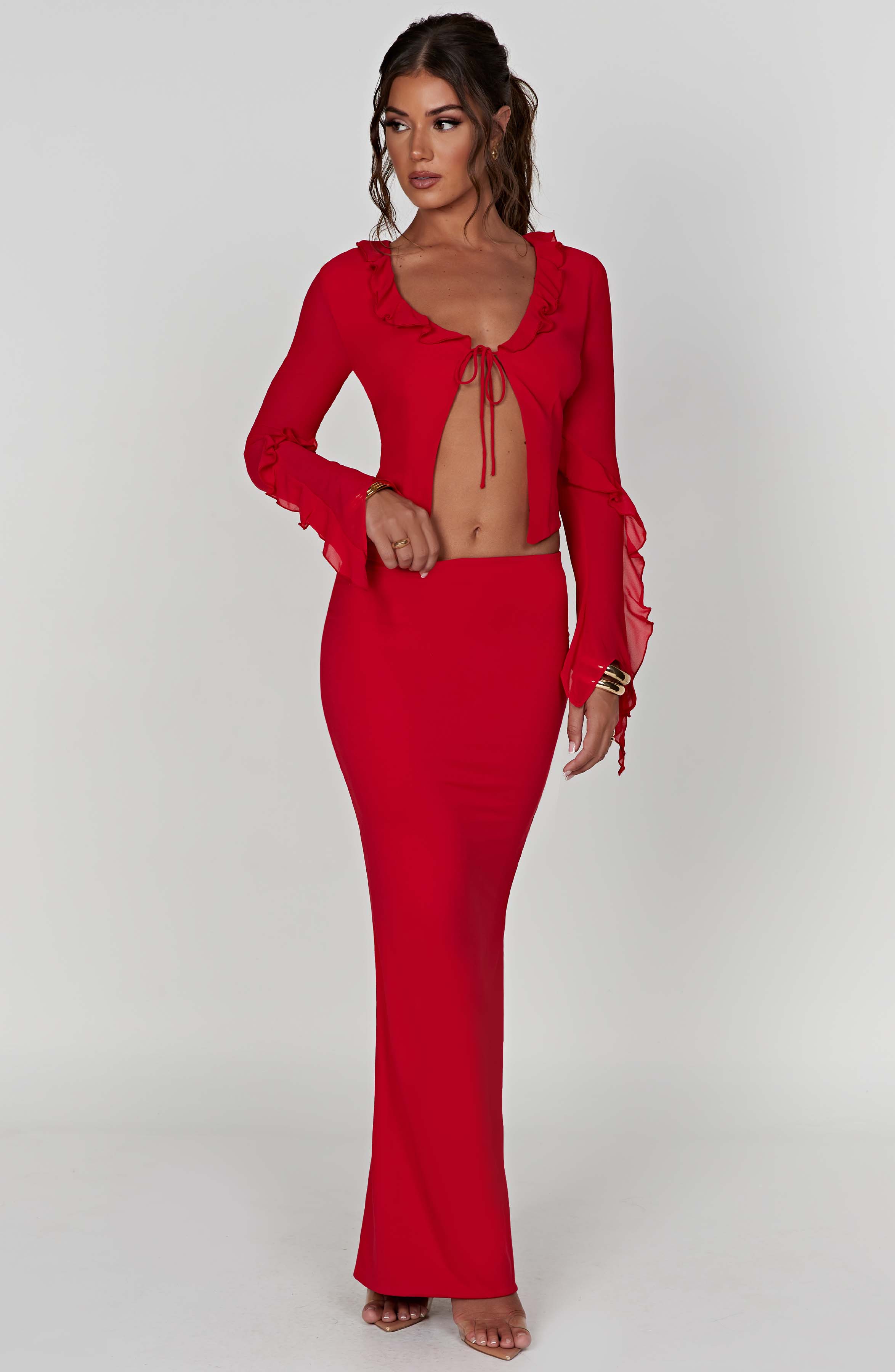 Red High Waist Maxi Skirt - Astrid Stretch Jersey Figure Hugging