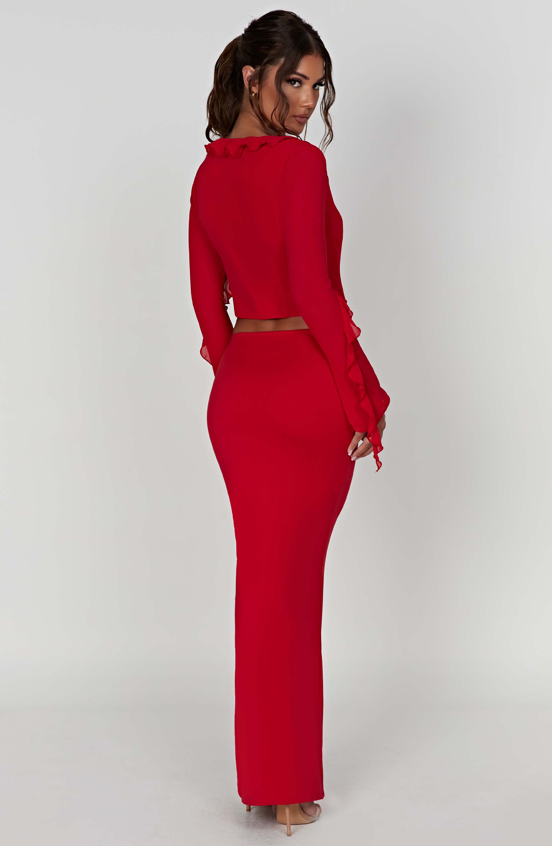 Red High Waist Maxi Skirt - Astrid Stretch Jersey Figure Hugging