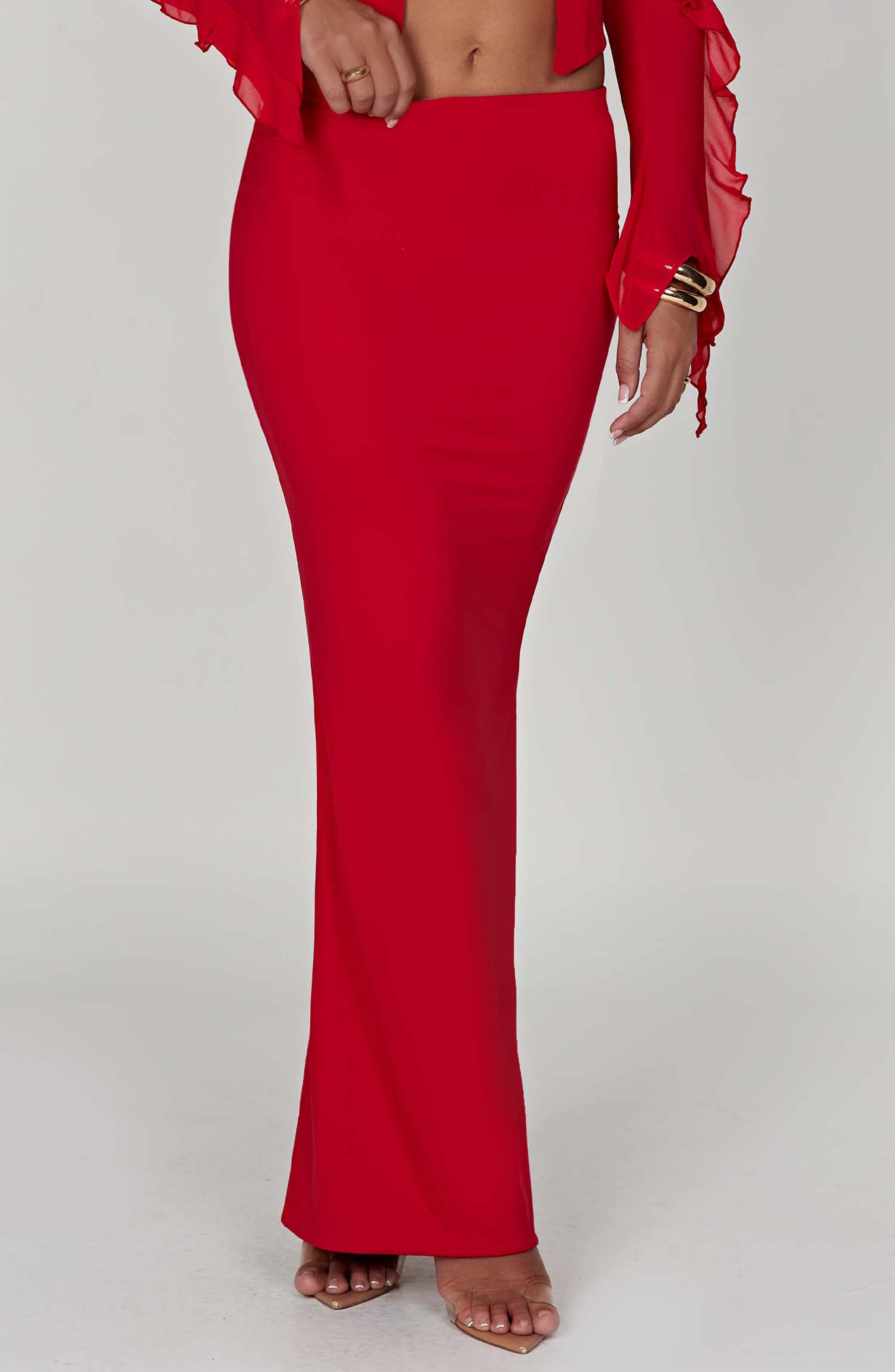 Red High Waist Maxi Skirt - Astrid Stretch Jersey Figure Hugging