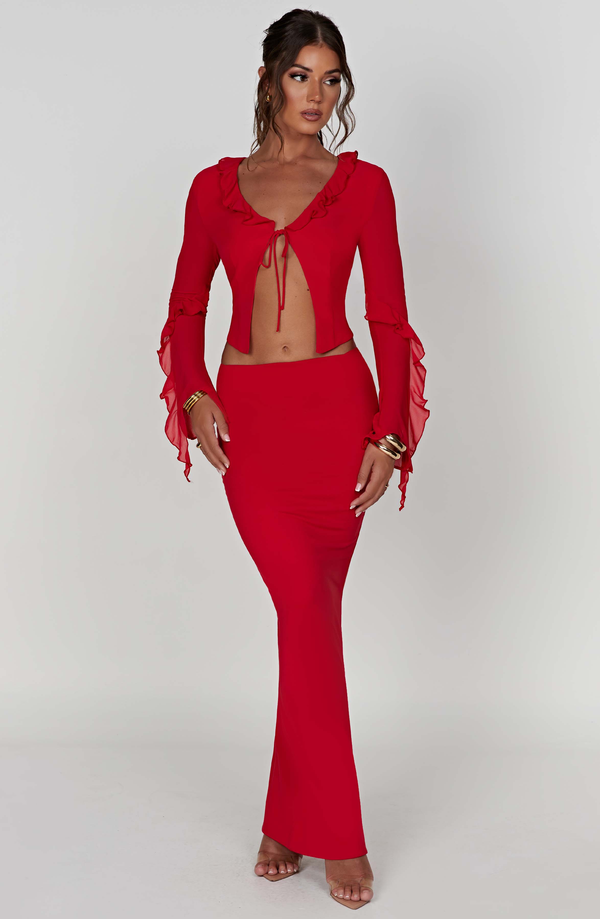 Red High Waist Maxi Skirt - Astrid Stretch Jersey Figure Hugging